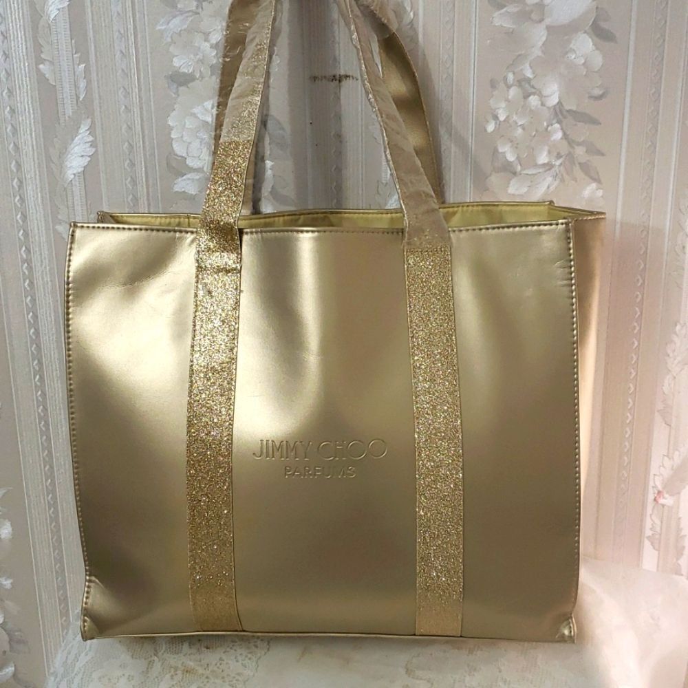 Jimmy Choo Parfums Large Gold Gliders Tote Bag New
